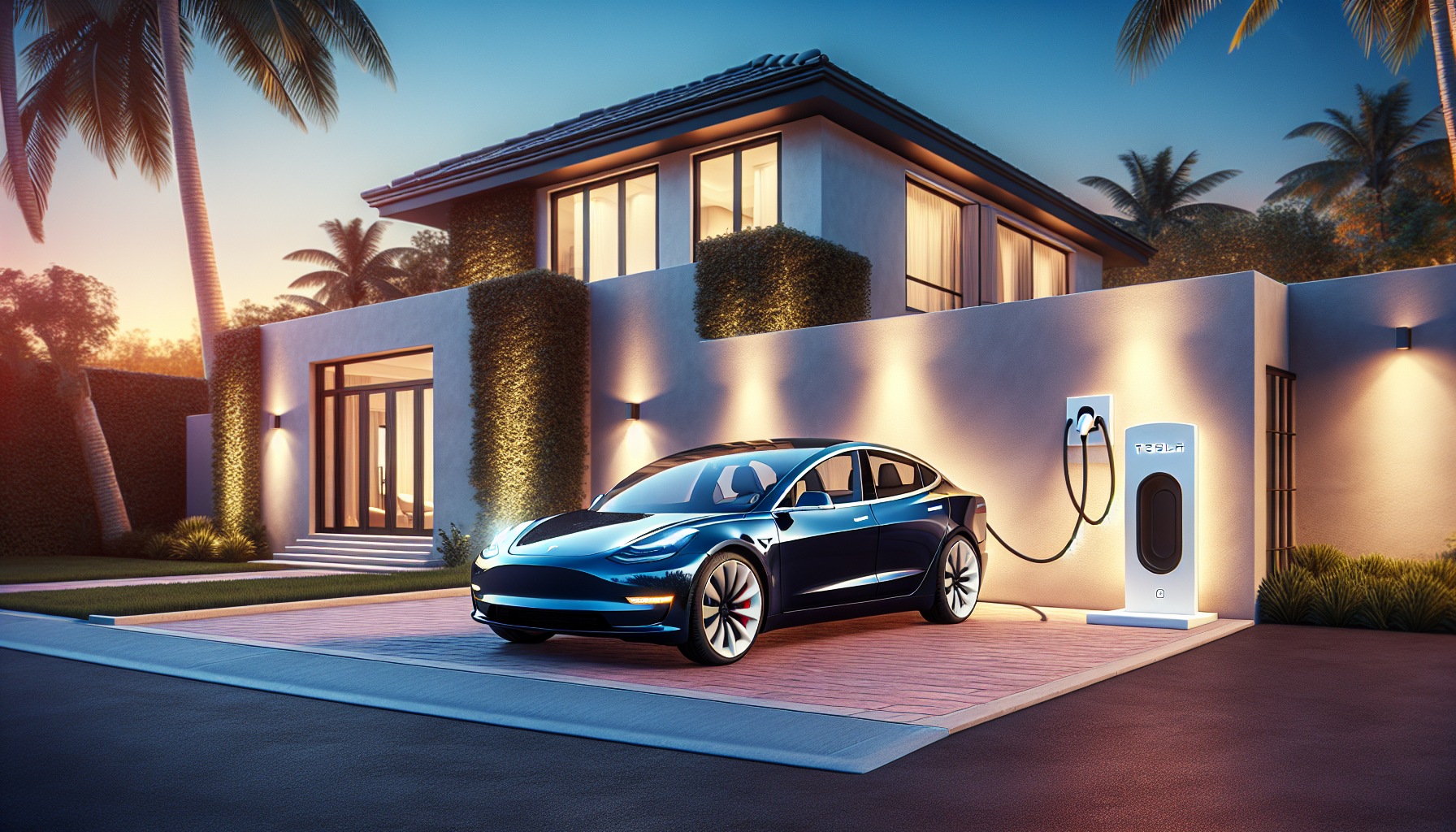 Tesla Model 3 charging in the driveway at 8025 Complex Unit B