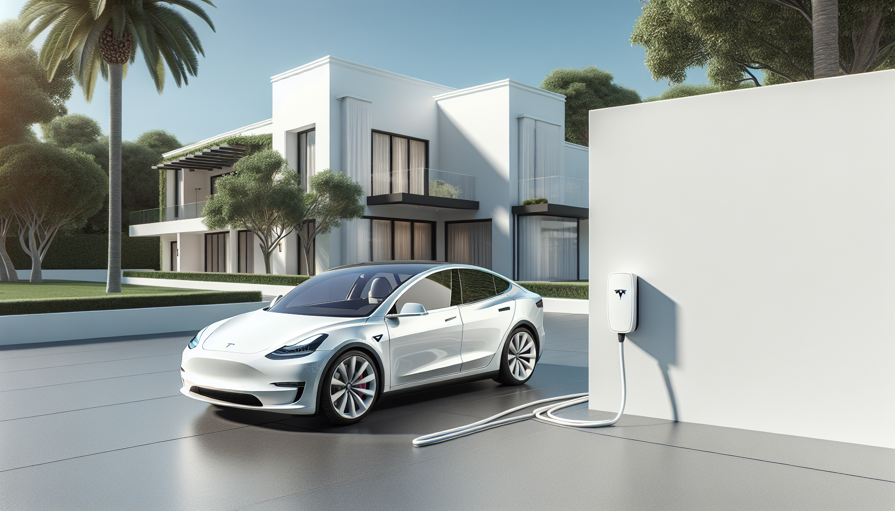 Tesla Model Y charging in the private driveway at 8025 Complex