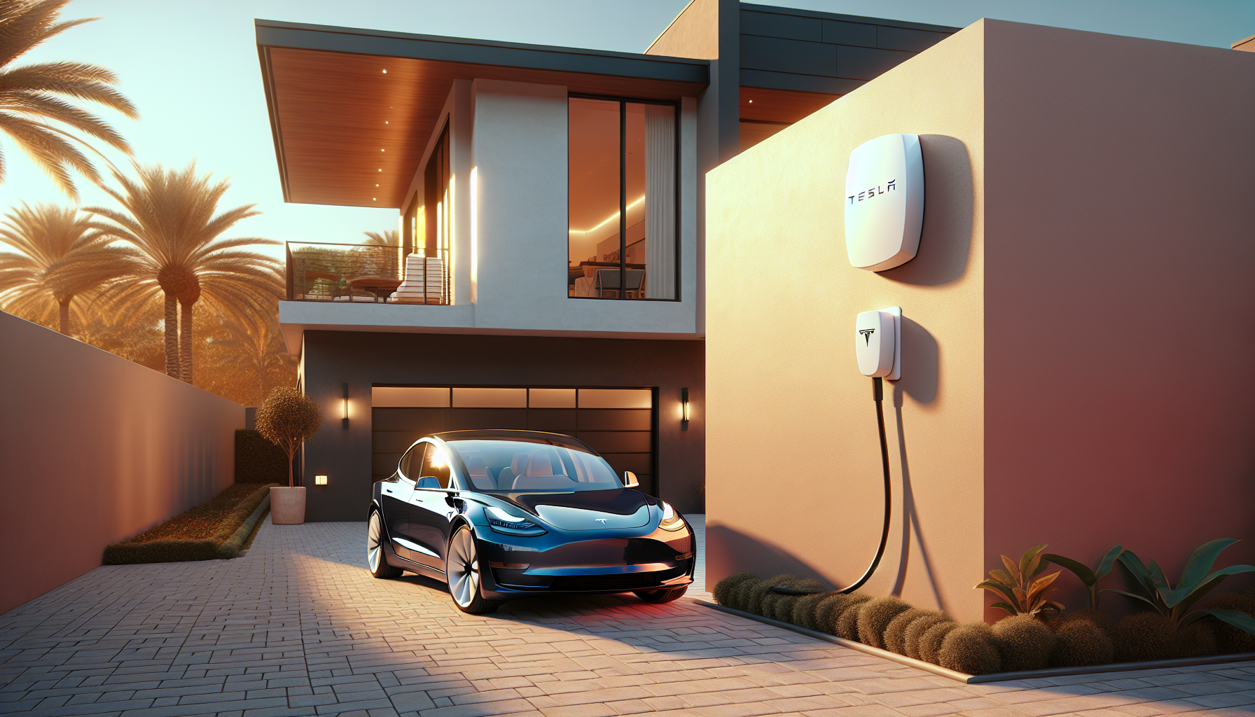 Tesla Model 3 charging in driveway B at 8025 Complex